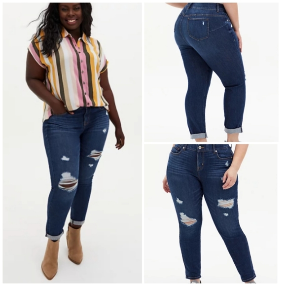 torrid Denim - Torrid Bombshell Straight Jeans Distressed Premium Stretch Eco Dark Wash Size 22